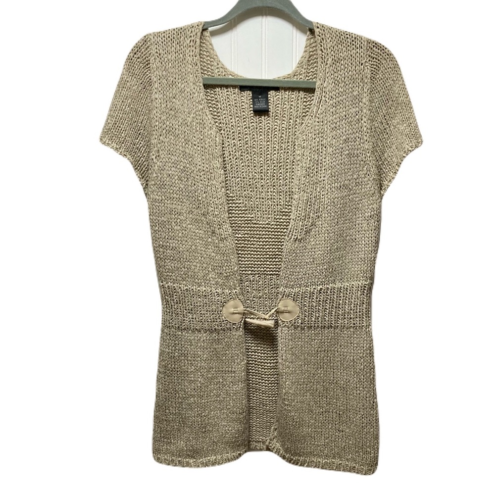 Venue Tawny Brown Tan Short Sleeve Cardigan Toggle Button Womens Medium